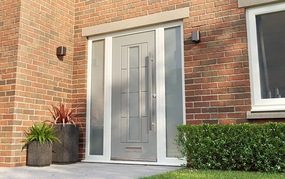 Agate Grey Vermont Continuity Range Front Door with Window Strip
