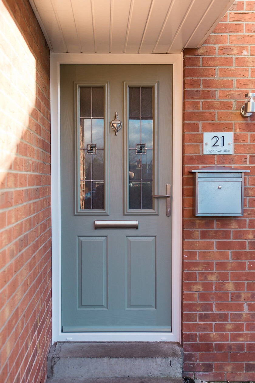 Chartwell Green Traditional Composite Door with Twin Window Strips
