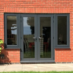 Grey Modern French Doors with Side Windows