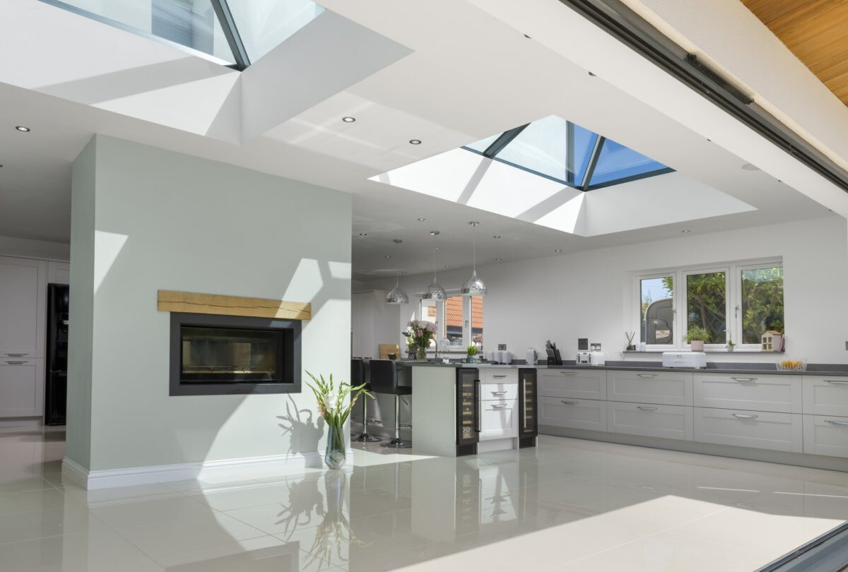 Two Aluminium Traditional Roof Lanterns in Kitchen Ceiling