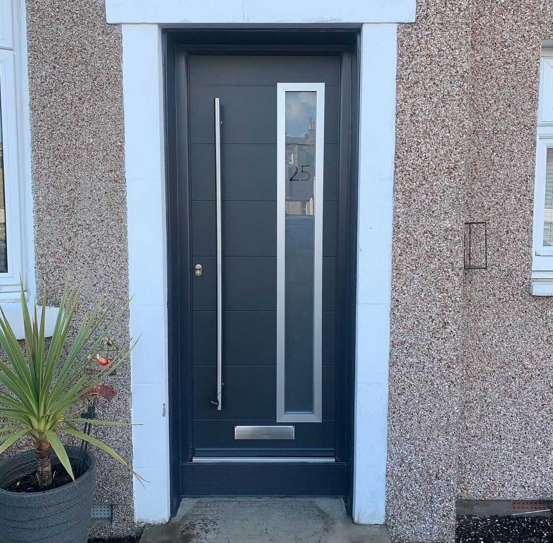 Dark Grey Aluminium Froon Door with Strip WIndow